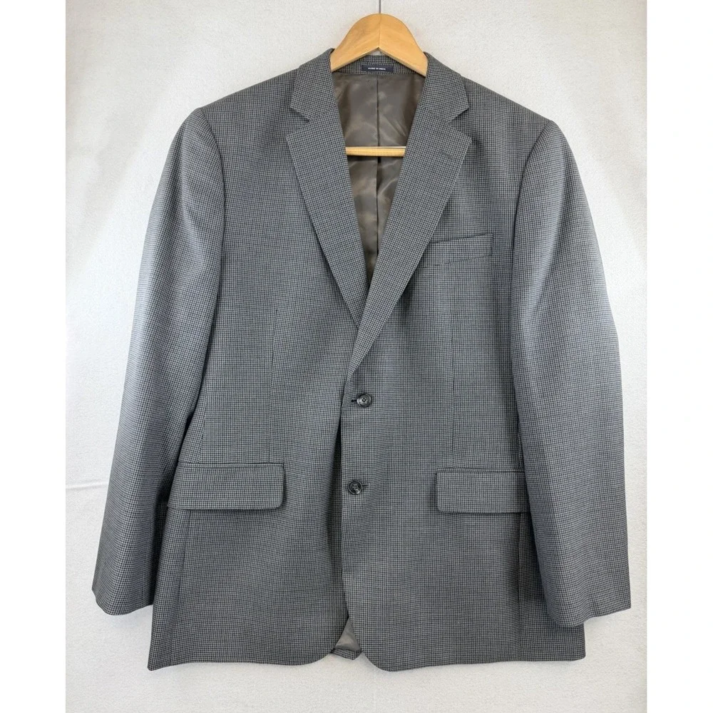 Stafford Travel Blazer Mens 42R Blue and Gray Houndstooth Classic Fit Year Round
